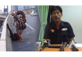 โอละพ่อ! ภาพฝรั่งถูกทิ้งบนทางด่วน ที่แท้ขอลงจากรถตู้เอง