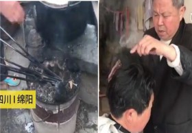 สูตรจีนโบราณ! ร้านตัดผมใช้คีมย่างไฟตัดผมให้ลูกค้า 