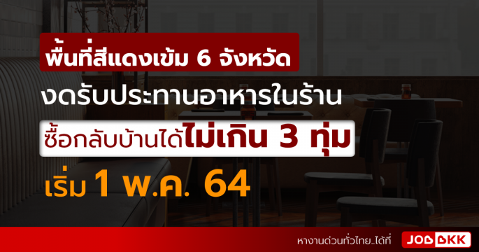 พื้นที่สีแดงเข้ม 6 จังหวัด งดรับประทานอาหารในร้าน เริ่ม 1 พ.ค. 64