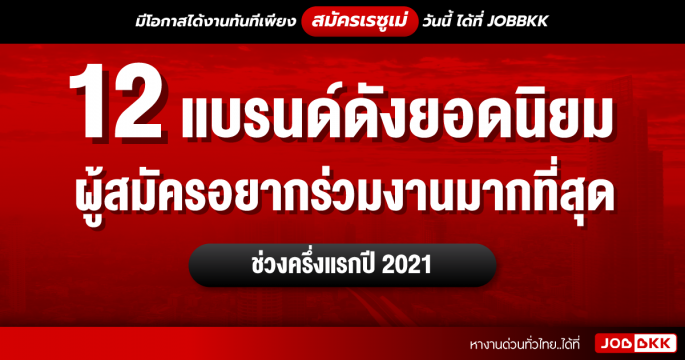 12 แบรนด์ดังยอดนิยม ผู้สมัครอยากร่วมงานมากที่สุด ช่วงครึ่งแรกปี 2021
