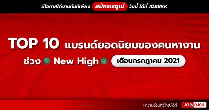 TOP 10 แบรนด์ยอดนิยมของคนหางาน ช่วง New High เดือนก.ค. 2021